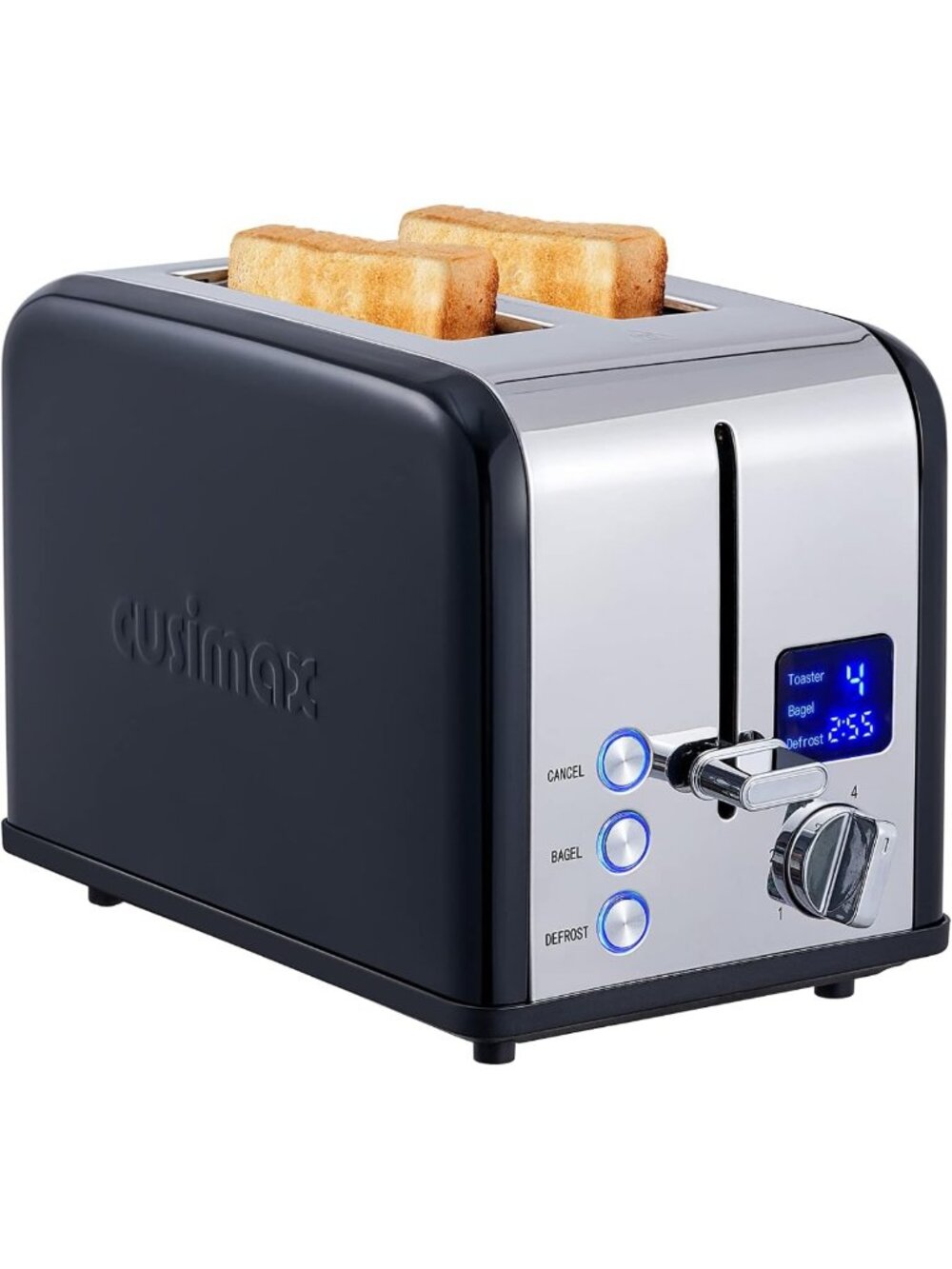 Sleek Stainless Steel 2-Slice Toaster with Digital LED Display - Black Finish